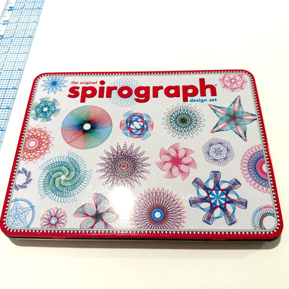The Original SPIROGRAPH Design Set in a Tin Travel Kit w/ Stencils Pens Guide - Picture 2 of 5